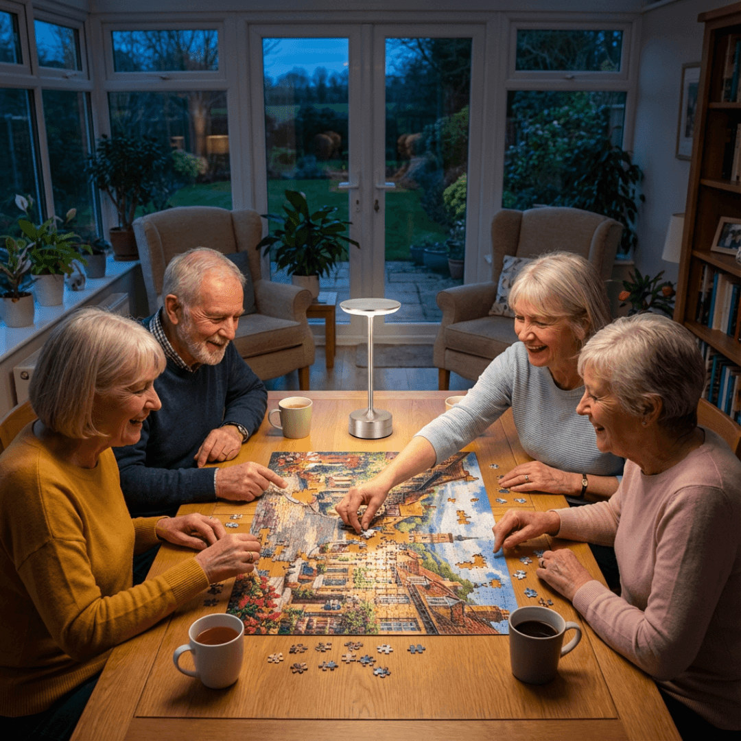 Friends enjoying games with Cardora lamps
